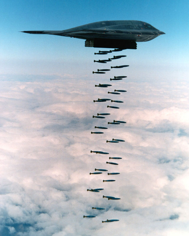 B-2A releasing eighty Mk.82 500 lb bombs